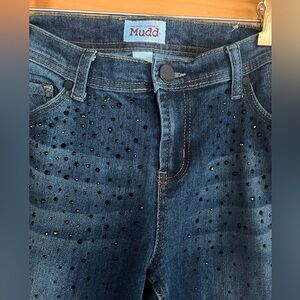 MUDD "Black Crystal" Denim Blue Stretch Jeans w Jewels Medium Wash 13